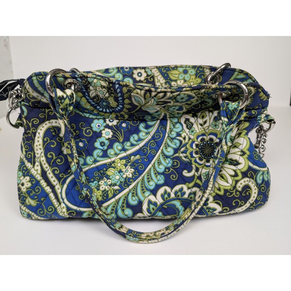 Vera Bradley Rhythm & Blues Shoulder Bag Purse Blue Green Paisley Silver Chain - Picture 3 of 14